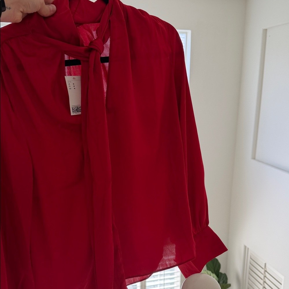 H&M Red Tie-Neck Blouse